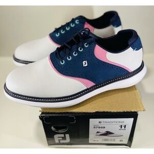 FootJoy Traditions White Navy Pink Saddle Spiked Golf Shoes 57959 Men Size 11